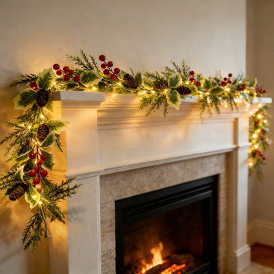 Christmas Garlands Christmas Garland With LED Lights -Lit Artificial  String Lights Xmas Decorative Lighted Garland For Balcony Mantel Stair Handrail Indoor Outdoor Holiday Ambie for Mantle Fireplace Party Wedding