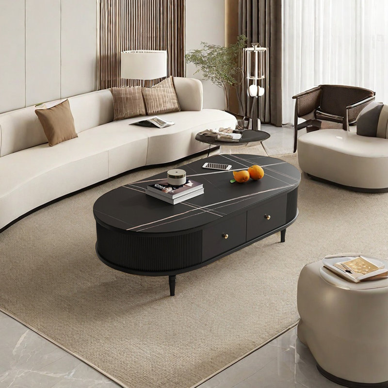 Table basse en bois de style rétro français, Noir, noir, noir, noir, H 16,53 po x L 47,24 po x l 23,62 po