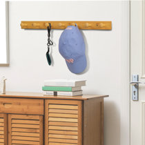 Natural Wood Hook Rack with Five Hooks for Entryway, Office