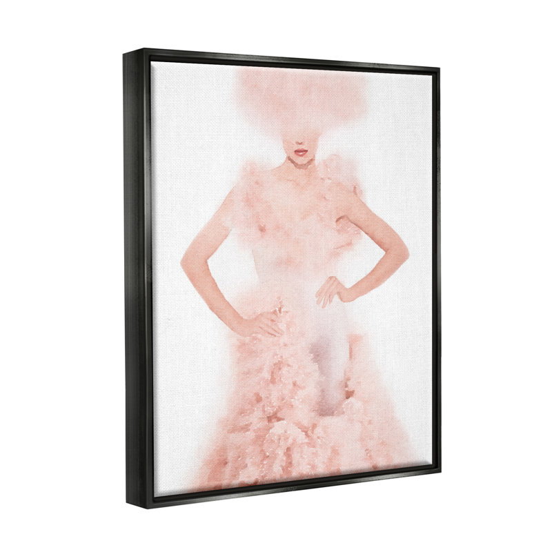 «Pink Fluffy Fashion Gown», impression graphique, Cadre flottant noir de jais, H 31 po x l 25 po x P 1,7 po