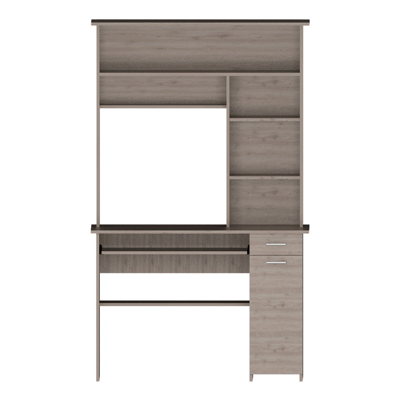 Compu 180 Hutch Desk, Multiple Shelves, Retractable Keyboard Tray, Cpu Door Panel, One Drawer, Natural