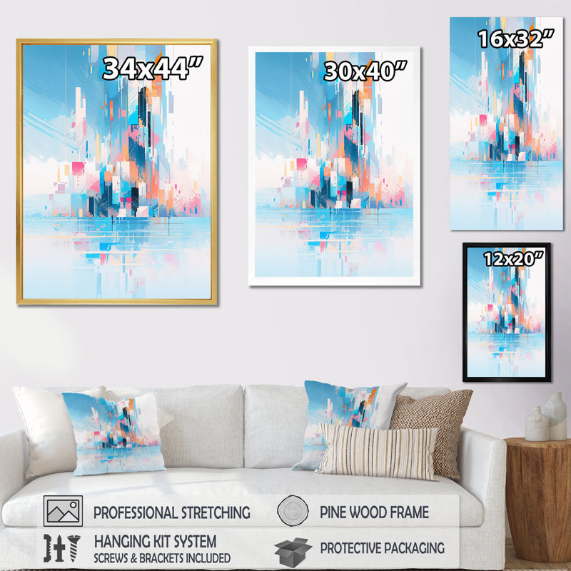 «Teal Peach Interlocking Perspectives» sur toile, H 44 po x l 34 po x P 1,5 po, Toile tendue