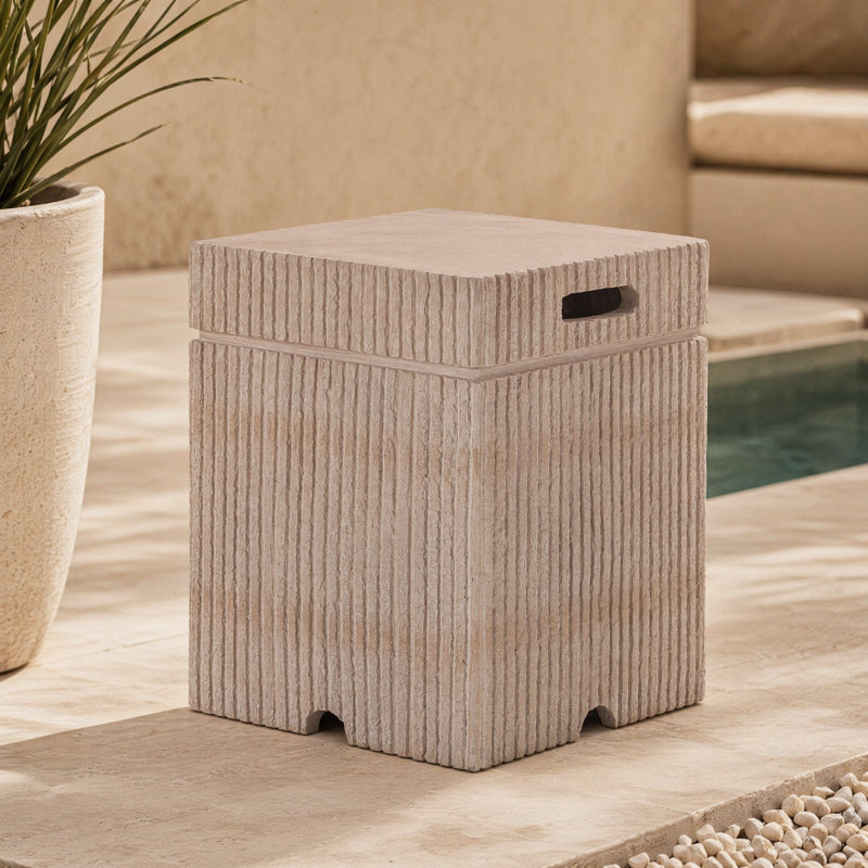 Propane Tank Cover, Natural Travertine Side Table for Outdoor Gas Fire Pit