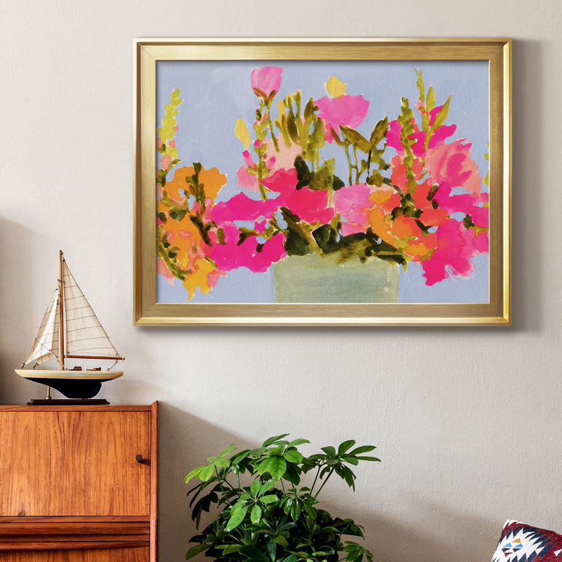 «Saturated Spring Blooms I», peinture sur toile encadrée, H 30,5 po x l 42,5 po x P 1 po, Cadre doré