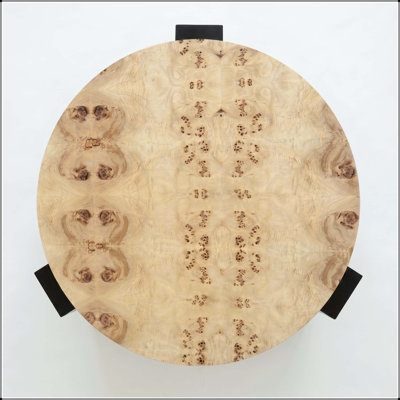 Round Burl Wood Storage Coffee Table with Black Legs