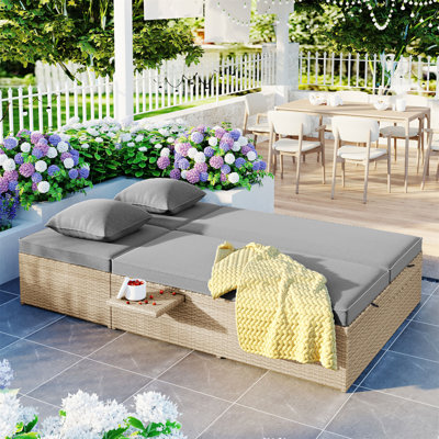 Outdoor Double Sunbed With Adjustable Backrest And Cup Trays For Relaxation