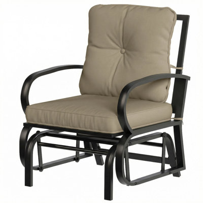 Outdoor Patio Glider Chair With Cushions, Steel Frame Gliding Lounge Chair, Curved Armrests & Thick Cushions, Beige, 264 Lbs Capacity