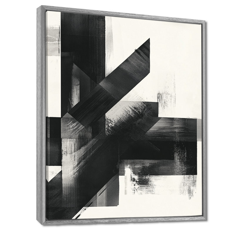 Geometric Angle Wall Art, Monochrome Abstract Canvas, Cenk, H 20 po x l 12 po, Encadrement argenté