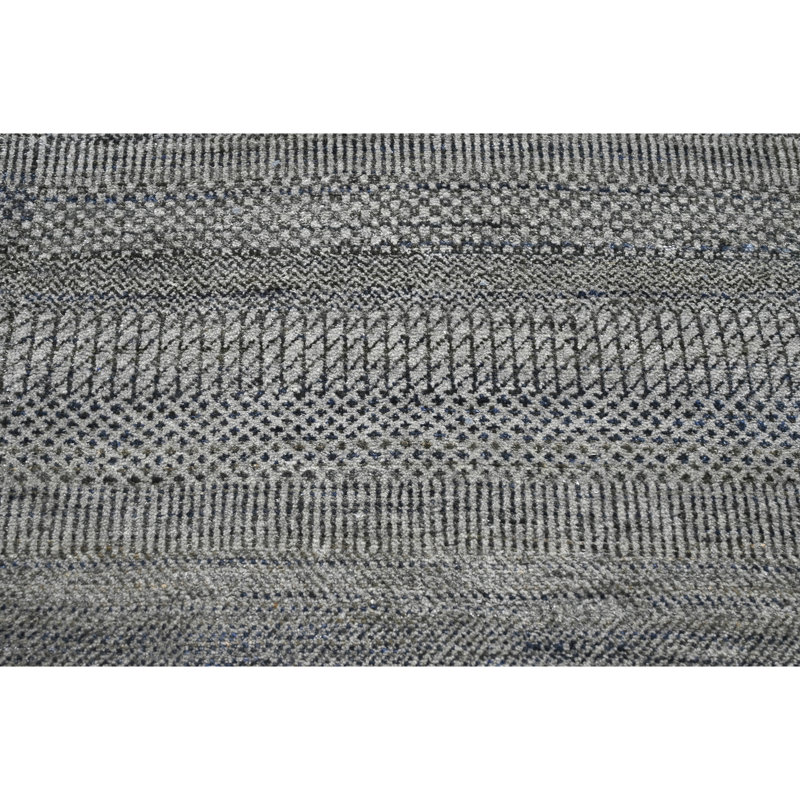 Tapis argenté et noir noué à la main de haute qualité
