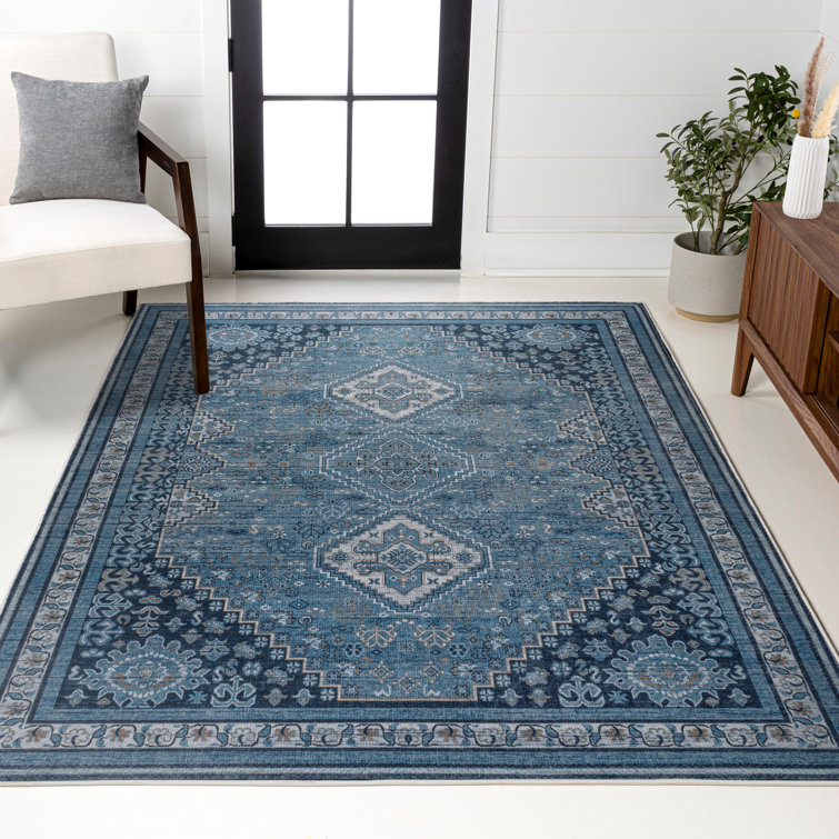 Dalyan Geometric Medallions Machine-Washable Blue/Gray Rug