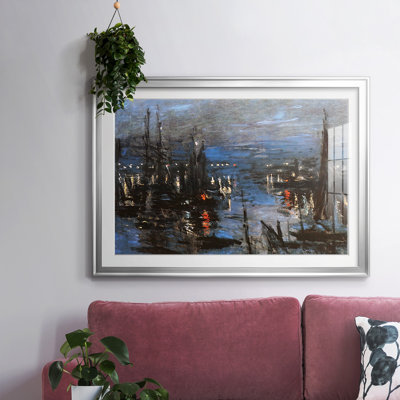 The Port of Le Havre, Night Effect, 1873, reproduction encadrée avec biseauté mat et verre