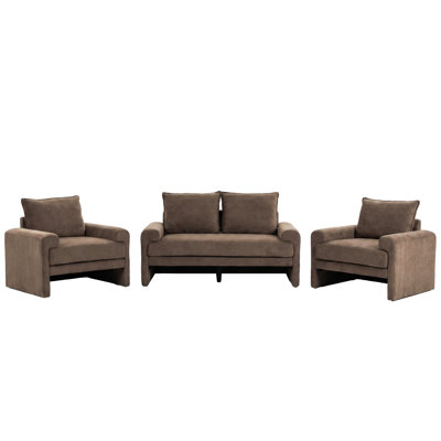 Upholstered Lounge Chair and Loveseat Sofa Set, Curved Armrest Fabric Seating Collection with Deep Cushions
