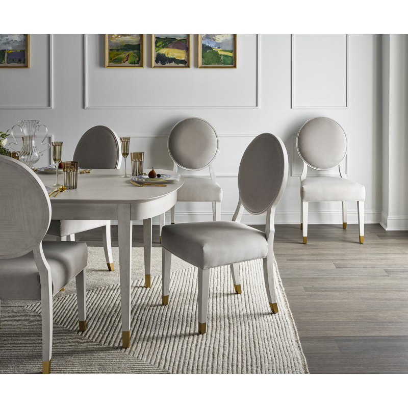 Gray Velvet Pearl Upholstered Side Chair with Wood Frame