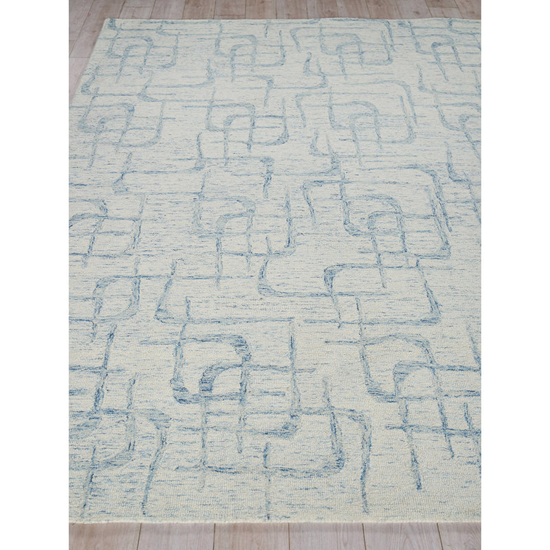 Wool Abstract Area Rug in Light Blue, Rectangle 12' x 15'