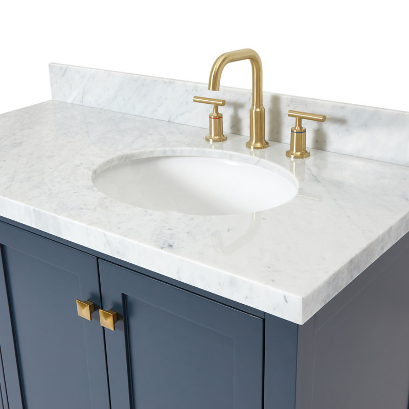 Cambridge 37'' W Single Vanity, Midnight Blue, Oval, Italian Carrara Marble