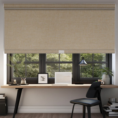 Blackout Roller Shades for Windows,Cordless,Pull Down Roller Shades,Roll up Blinds,Thermal Insulated Linen Fabric,UV Protection,Black,62"W X 72"H