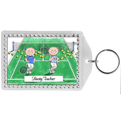 Personalized Friendly Folks Tennis Players - Male & Male Rhinestone Bordered Key Chain