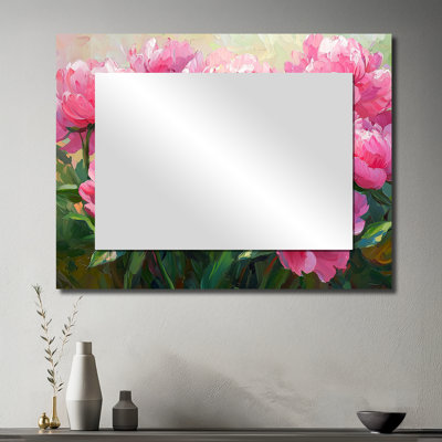 Pivoines par le champ de printemps I - miroir décoratif floral imprimé sur métal