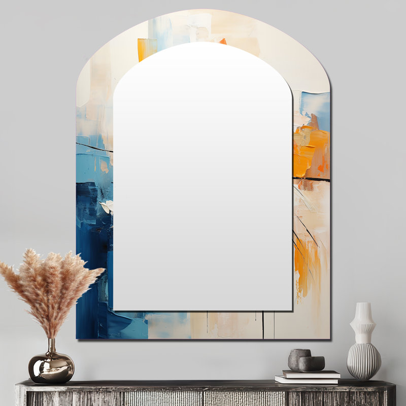 Papier Euphoria I - grand miroir mural asymétrique abstrait avec collages abstraits, impression sur toile, 43 po x 33 po
