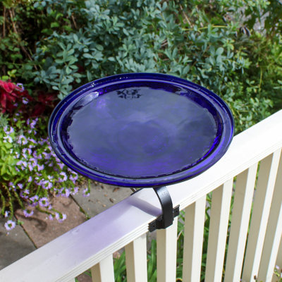 Crackle Glass Birdbath with Over Rail Bracket