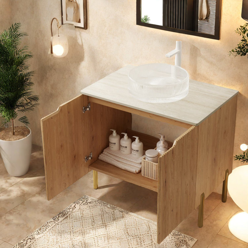 Meuble-lavabo moderne, armoire en bois et lavabo en verre 30 po, style rustique
