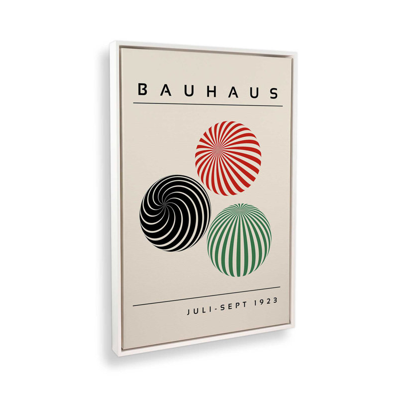Reproduction de sphères géométriques sur toile Bauhaus, Cadre flottant blanc, H 36,75 po x l 24,75 po