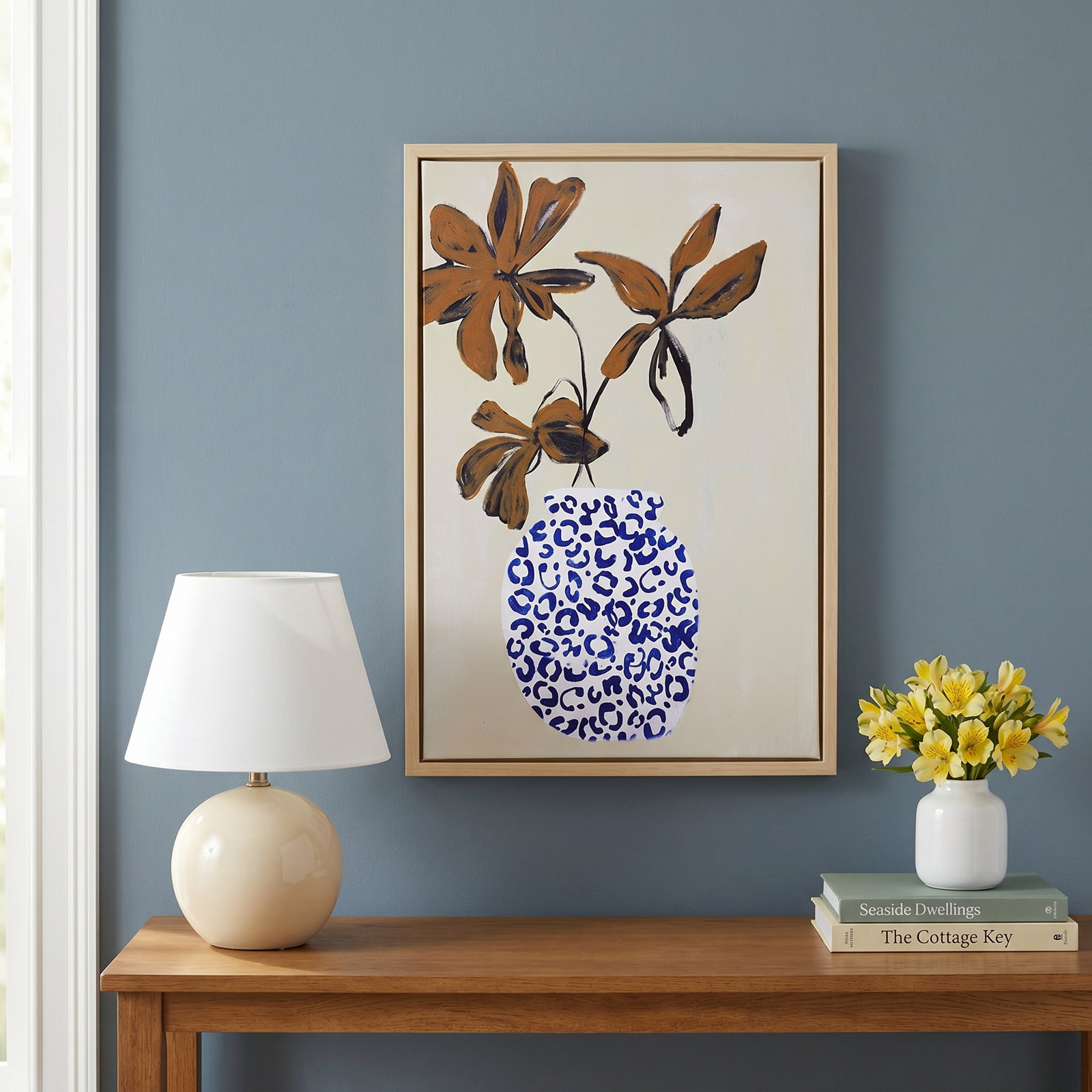 Blue and Brown Floral Ambience Photo Print, Black, 25" H x 19" W x 1" D