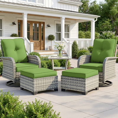 5-Piece Outdoor Swivel Glider Chair Set With Cushions, Ottomans And Side Table