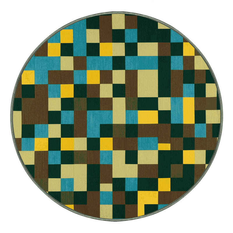 Earth Mosaic Grid Rug, Round 4'
