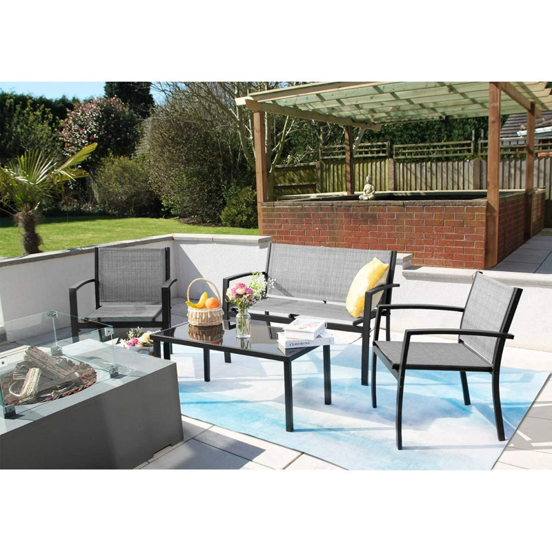Ensemble de 4 pièces de mobilier de patio pour l'extérieur Ensemble de bistro extérieur PVC-coated polyester Ensemble de conversation moderne Ensemble de bistro noir avec causeuse