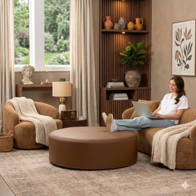 Latitude Run Candler Round Couch Ottoman – Oversized Giant Coffee Table & Foot Rest, 44”