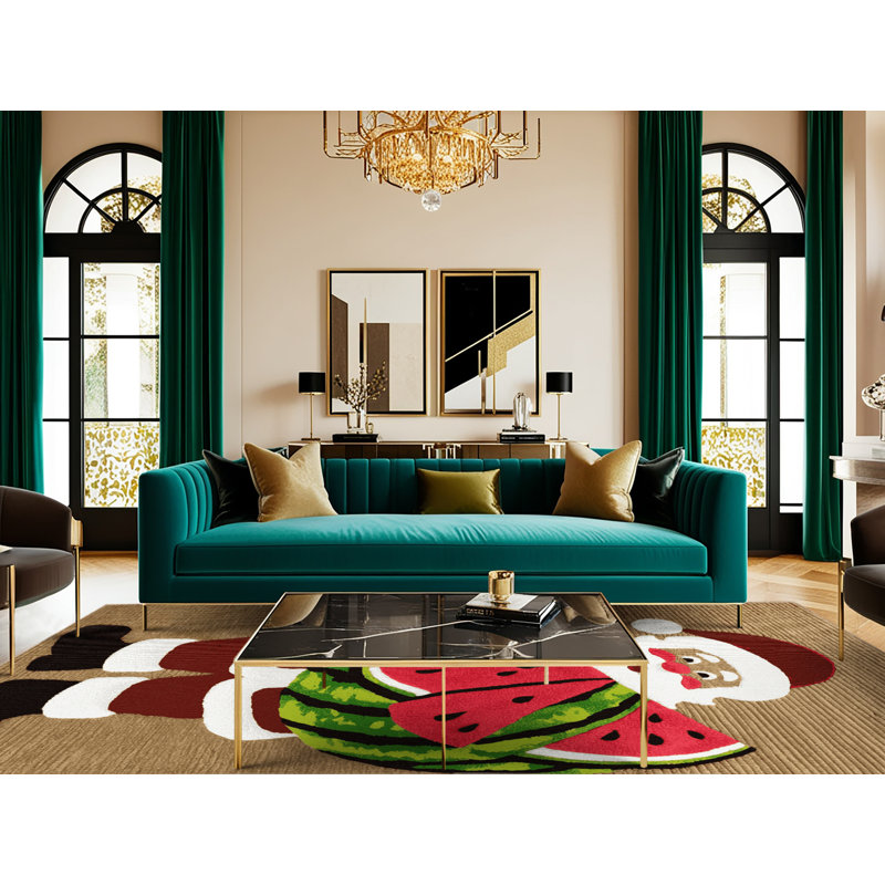  Tapis lavable père Noël avec fruits melon, Rectangle de 5 pi x 8 pi