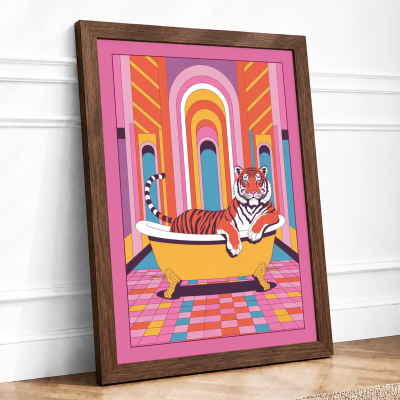 Tigers in the Bathtub Maximalist - Framed Print, A2 - 59.4 x 42.0 cm, Walnut