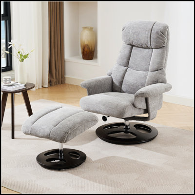 Fauteuil inclinable ergonomique avec repose-pieds, méridienne moderne pivotante à 360 ° avec repose-pieds, tissu chenille, massage par vibration à 5 points, siège chauffant et dossier réglable à 140 ° pour la maison ou le bureau