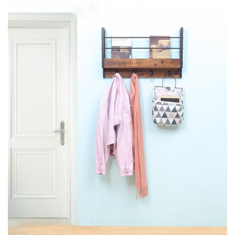 Ericmichael Entryway Shelf - Decorative Hook Shelf for Storage, Brown, Set of 1