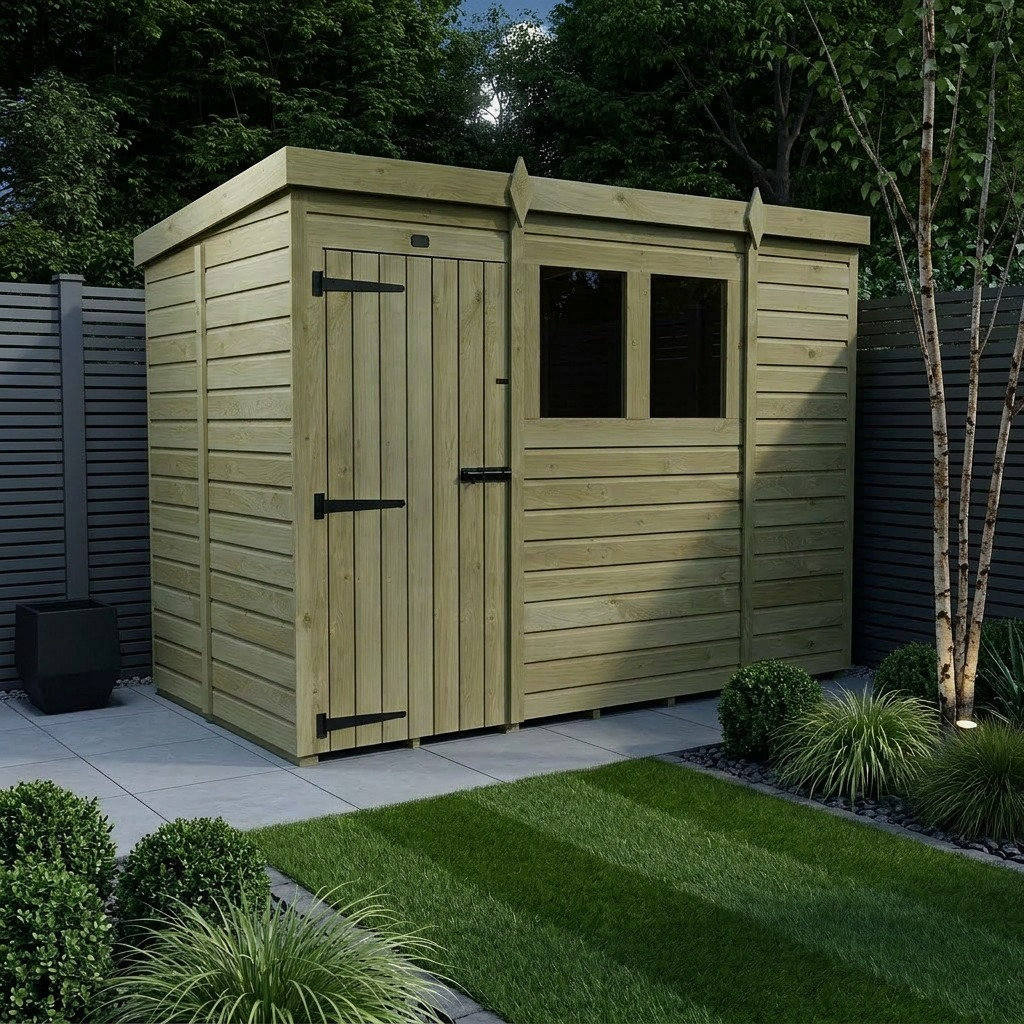 Total Sheds 9ft x 5ft Pent Garden Shed - Single Door - With Windows - Pressure Treated Timber - UK Manufactured