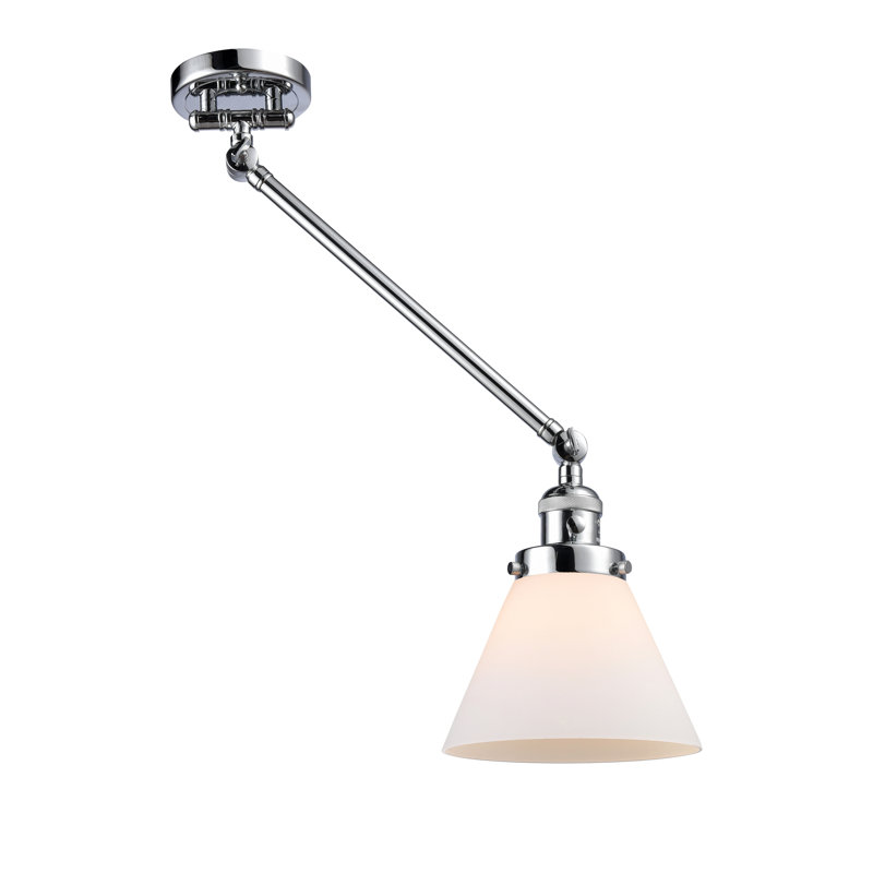 Lampe murale avec bras pivotant 1 lumière Cone, Ampoule incandescente rétro 60 watts, Boîtier blanc mat, Chrome poli