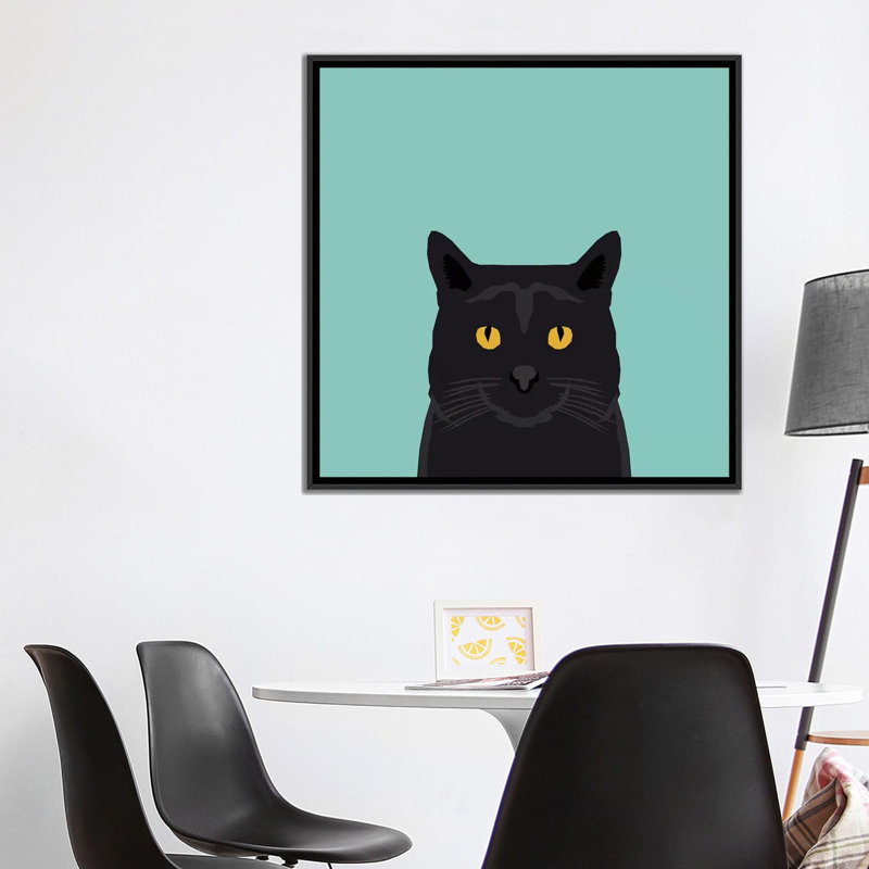 « chat », impression sur toile tendue, H 37 po x l 37 po x P 1,5 po, Toile avec cadre noir, Pas de tapis