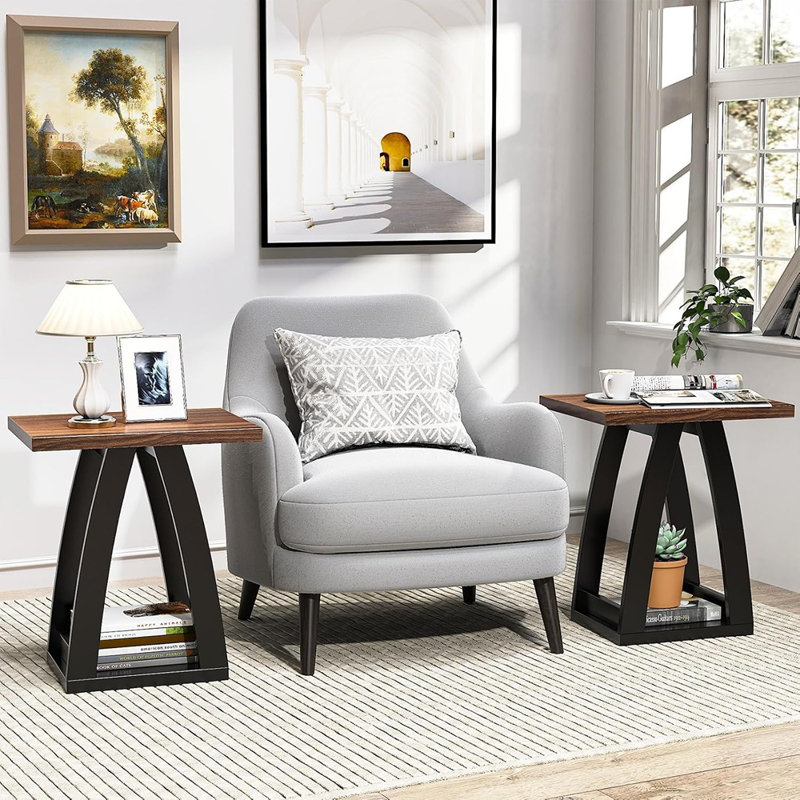 Ensemble de 2 tables de bout, table d'appoint, table de chevet, canapé, table d'appoint avec tablette, table de bout moderne pour le salon, la chambre à coucher