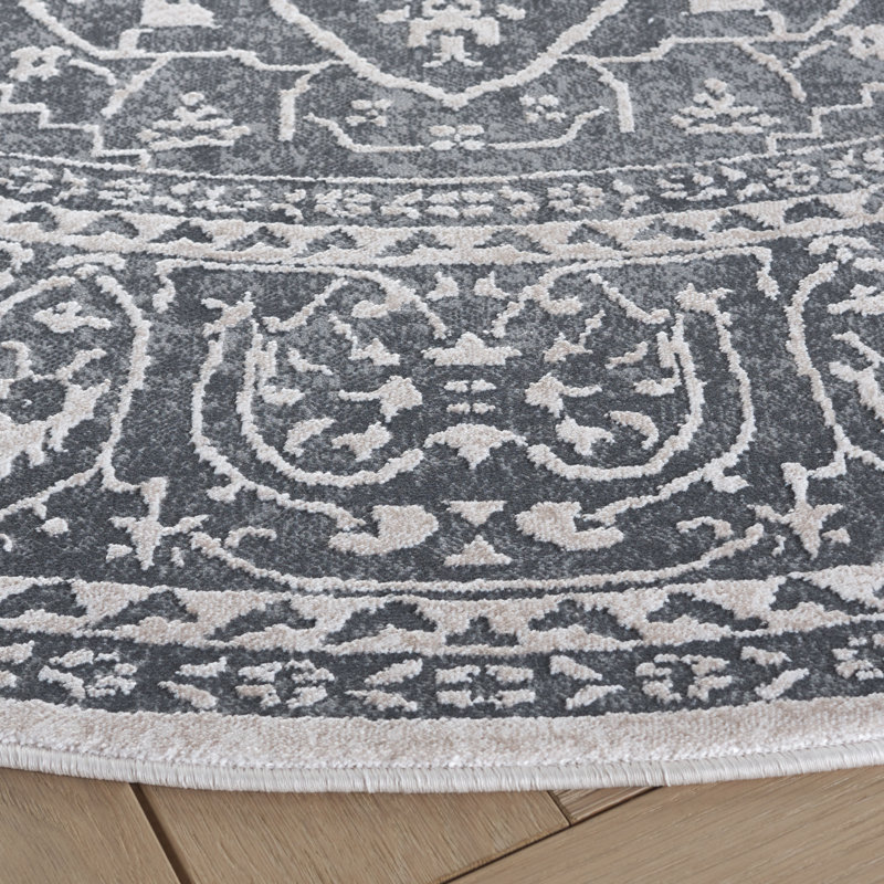 Calidia Power Loom Dark Gray/Cream Rug, Round 10'