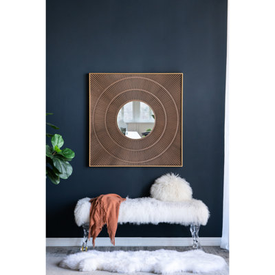 Miroir carré en fer doré avec décor plissé, pour ornement d'entrée de salle de bain de salon, décor