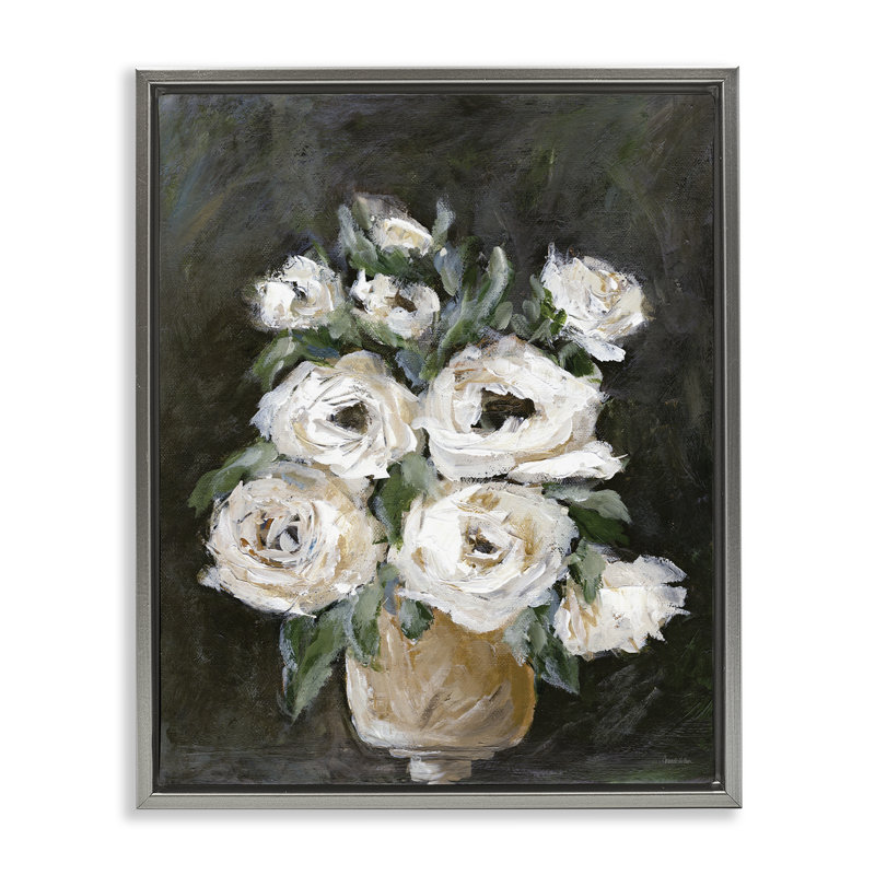 "Roses on Still Life", art mural sur toile flottante par Amanda Hilburn, Cadre flottant gris lustré, H 21 po x l 17 po