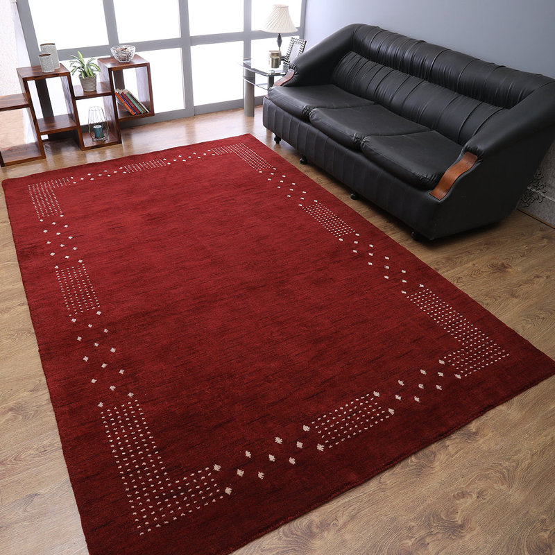 Anley Hand Knotted Loom Wool Eco-Friendly Area Rugs - Rectangle | Red Color | Contemporary Modern, High Pile Thick Handmade Anti Skid Area Rugs for Living Room, Bed Room