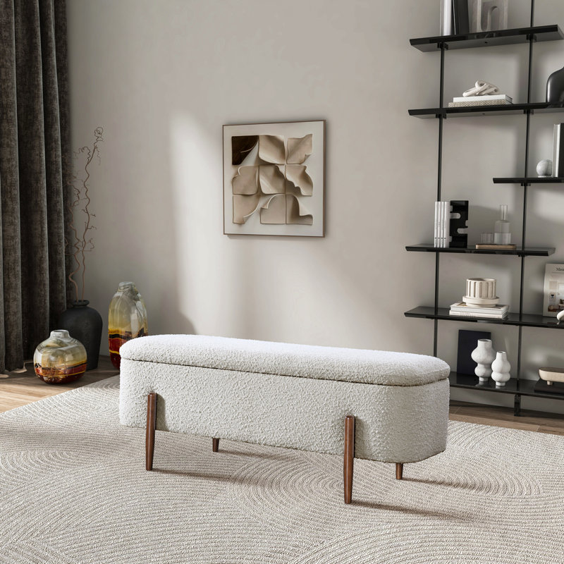 Ivory Boucle Storage Bench