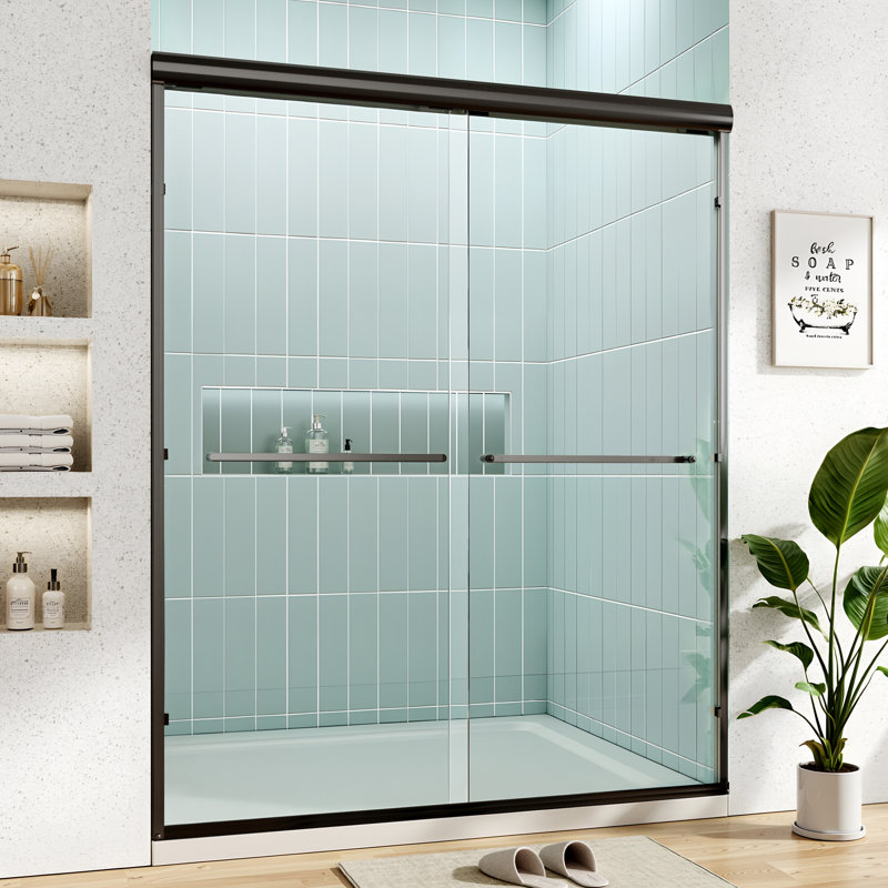 48" W X 72" H Double Sliding Shower Door, Black, Clear