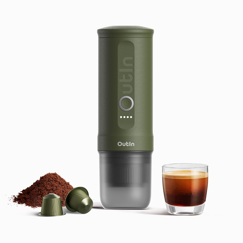 Machine à espresso portative OutIn Nano, 20 bars, USB-C, compatible avec les dosettes (vert forêt), Vert forêt