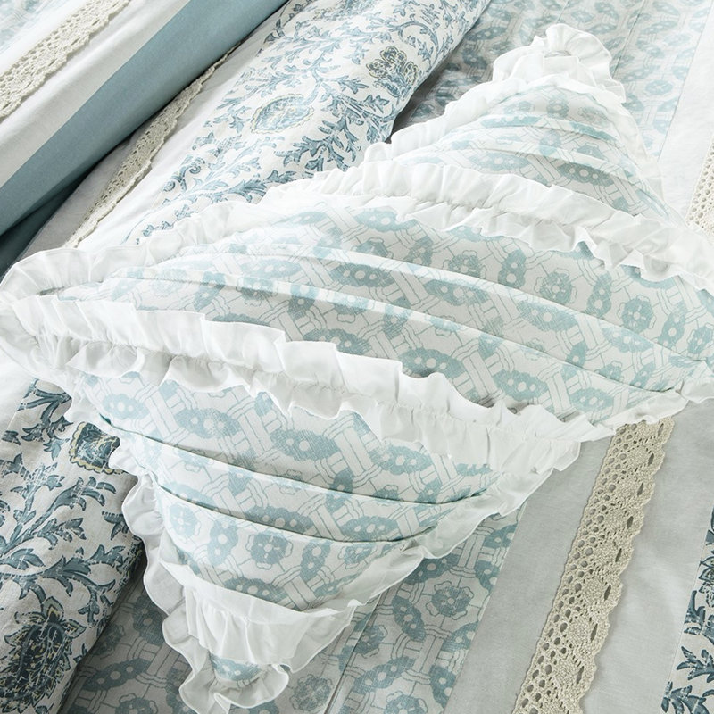Literie 9 pièces pour lit très grand - coton avec housse de couette et 2 taies décoratives Shabby Chic