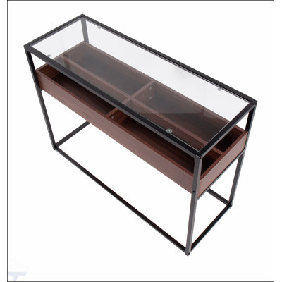 Console contemporaine en métal et verre transparent avec rangement polyvalent pour intérieurs modernes