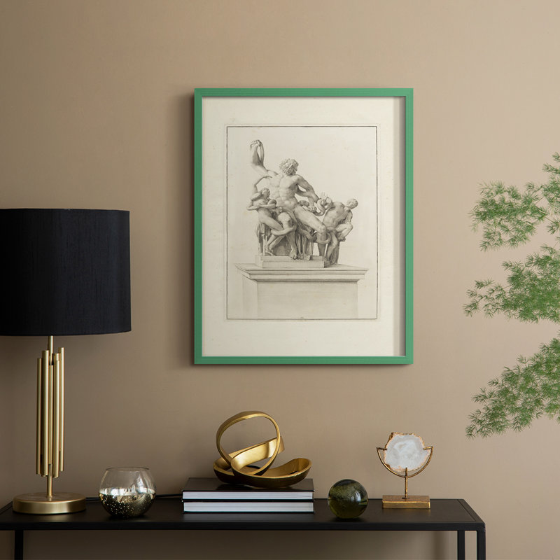Vintage Sketch CVIII Framed Print - Solid Wood, 30" H x 24" W, Green