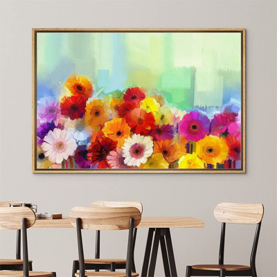 «Vibrant Watercolor Daisy Flowers Bouquet Floral Floral Colorful», reproduction d'art sur toile encadrée